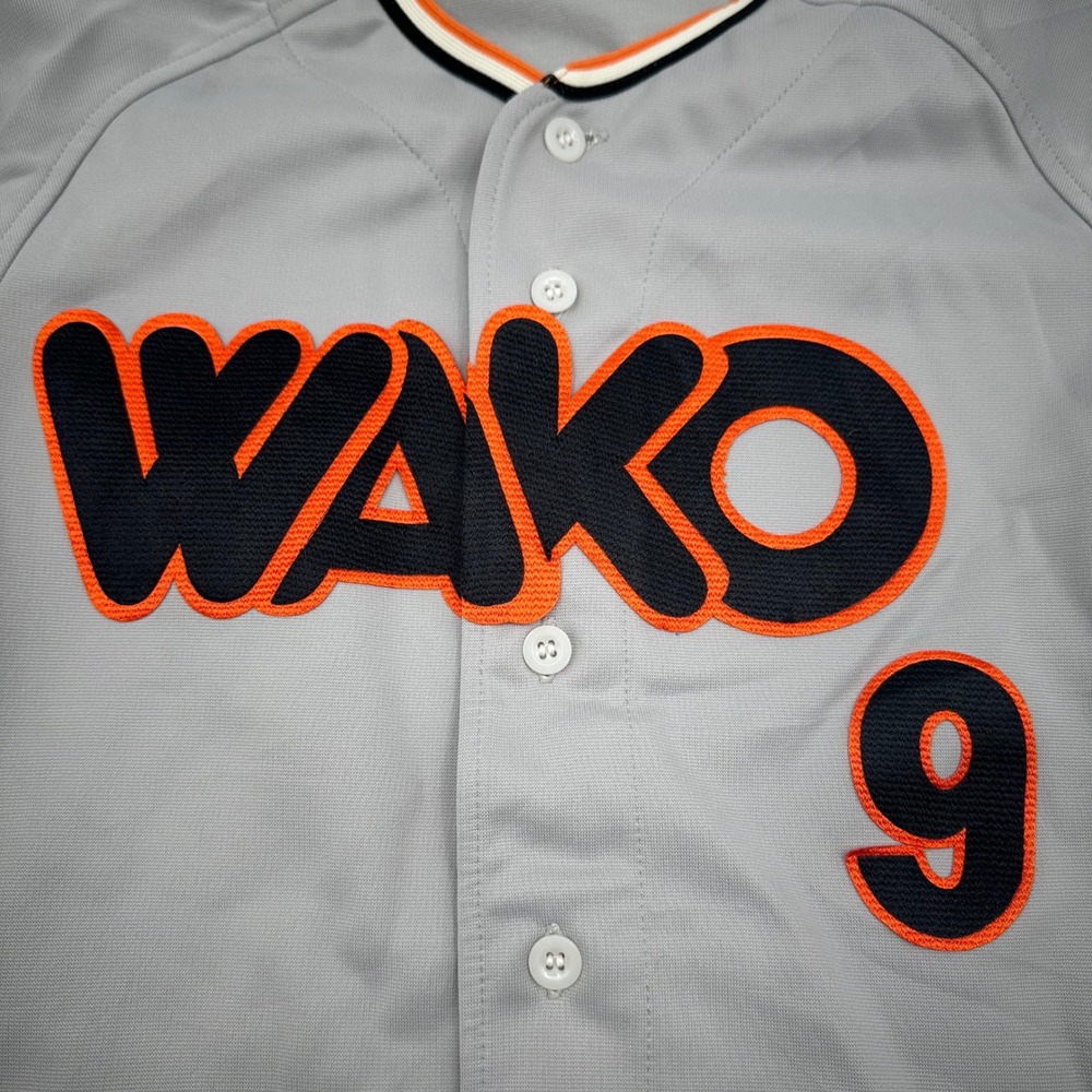 Vintage Descente Wako 9 Baseball Jersey Grey Orange Black Mens L D-300T Japan - Picture 3 of 15